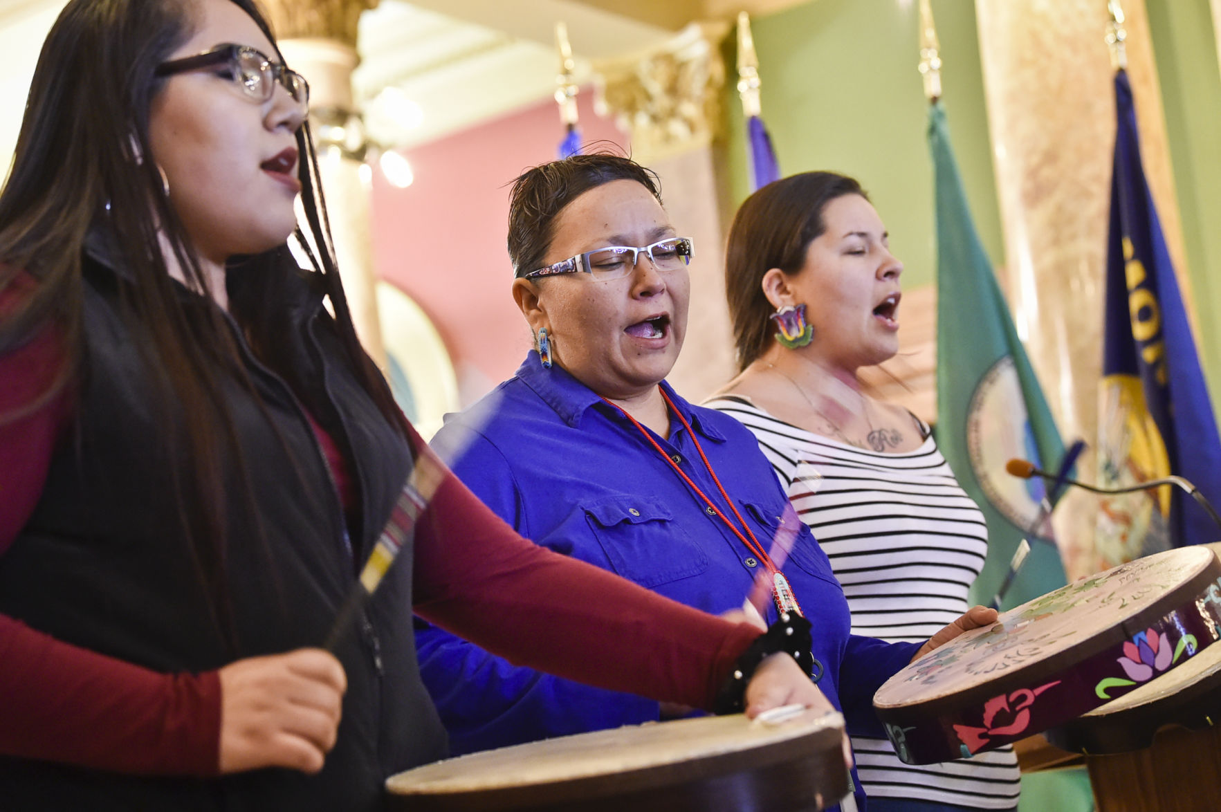 A song is played during a rally Wednesday